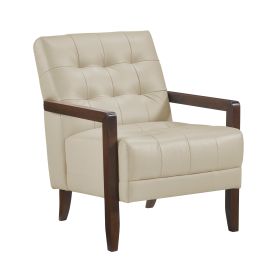 Modern Style Accent Chair, Tufted, Leather (Color: Beige)