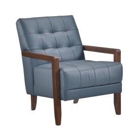 Modern Style Accent Chair, Tufted, Leather (Color: Blue)