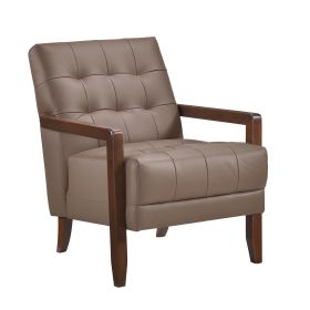 Modern Style Accent Chair, Tufted, Leather (Color: Brown)