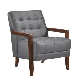 Modern Style Accent Chair, Tufted, Leather (Color: Grey)