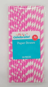 Way to Celebrate! Polka Dot & Striped Paper Straws, 30ct. Neon Pink, Red, Blue and Black (Color: Neon Pink)