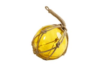 Japanese Glass Ball Fishing Float With Brown Netting Decoration 12" (Color: Yellow)