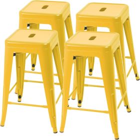 4 Stacking Metal Counter Stools 24 Inch (Color: Yellow)