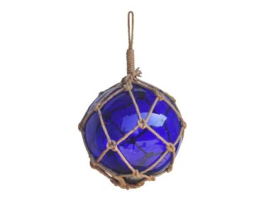 Japanese Glass Ball Fishing Float With Brown Netting Decoration 12" (Color: Blue)