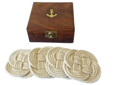 Nautical Rope Coasters: Set of 4 with Rosewood Anchor Box (Nautical Rope Coasters: Set of 4 with Rosewood Anchor Box)