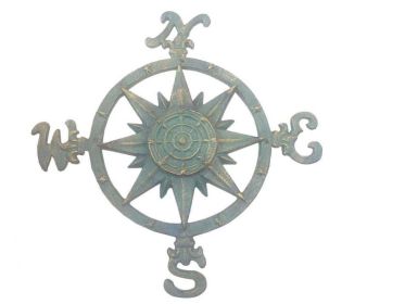 Large 19" Cast Iron Decorative Rose Compass (Color: Seaworn Bronze)