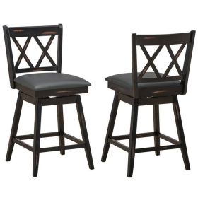 Set of 2 Wood 24-in Counter Height Swivel Barstools (Color: Black)