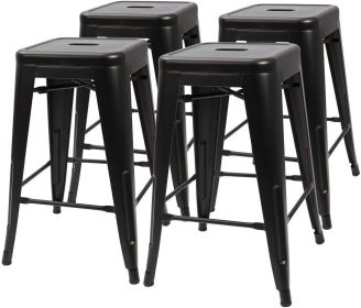 4 Stacking Metal Counter Stools 24 Inch (Color: Black)