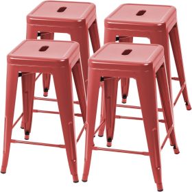 4 Stacking Metal Counter Stools 24 Inch (Color: Red)