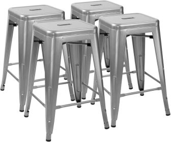 4 Stacking Metal Counter Stools 24 Inch (Color: Silver)