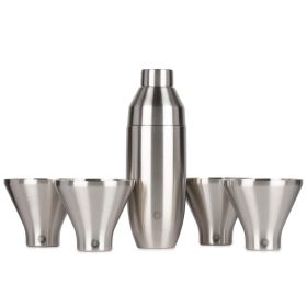 Stainless Steel Cocktail Shaker and Martini Glass Set (Color: Steel)