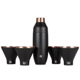 Stainless Steel Cocktail Shaker and Martini Glass Set (Color: Black)