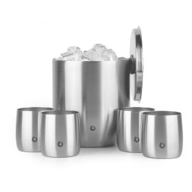 Stainless Steel Ice Bucket with Rocks Glass Set (Color: Steel)