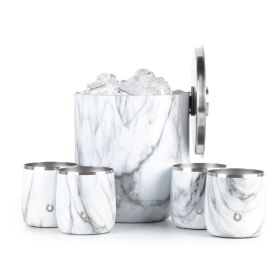 Stainless Steel Ice Bucket with Rocks Glass Set (Color: Marble)