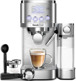 Geek Chef Espresso and Cappuccino Machine with Automatic Milk Frother (Color: Stainless Steel)